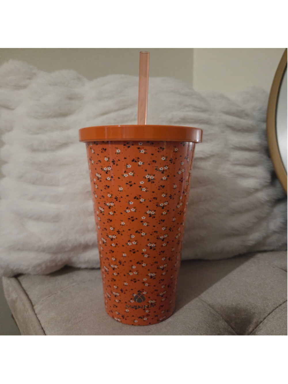 Manna Chilly Tumbler 24oz Orange Floral Stainless Steel Water Bottle